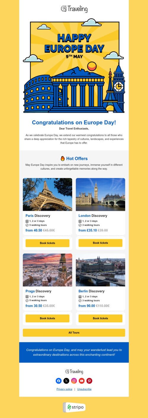 Europe Day email template "European heritage" for travel industry