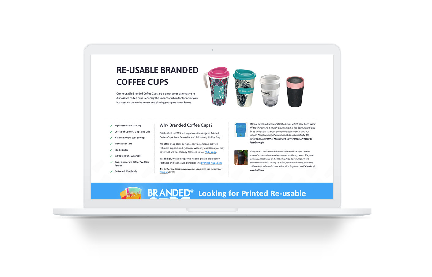 coffeecups case study macbook view of website footer