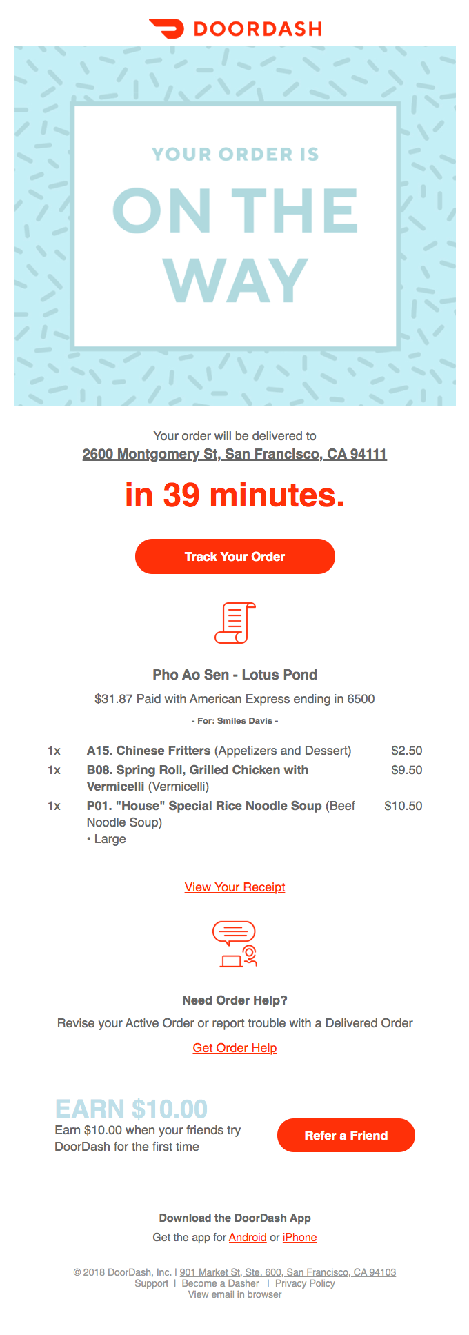 Order Confirmation For Smiles Davis From Pho Ao Senlotus Pond