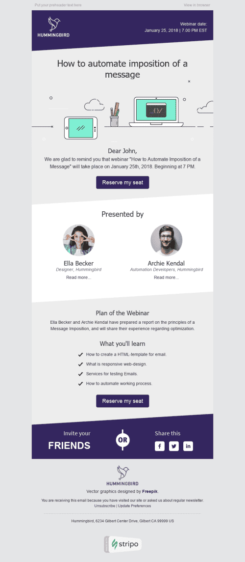 Event Reminder Email Template "Important Information" for Webinars industry