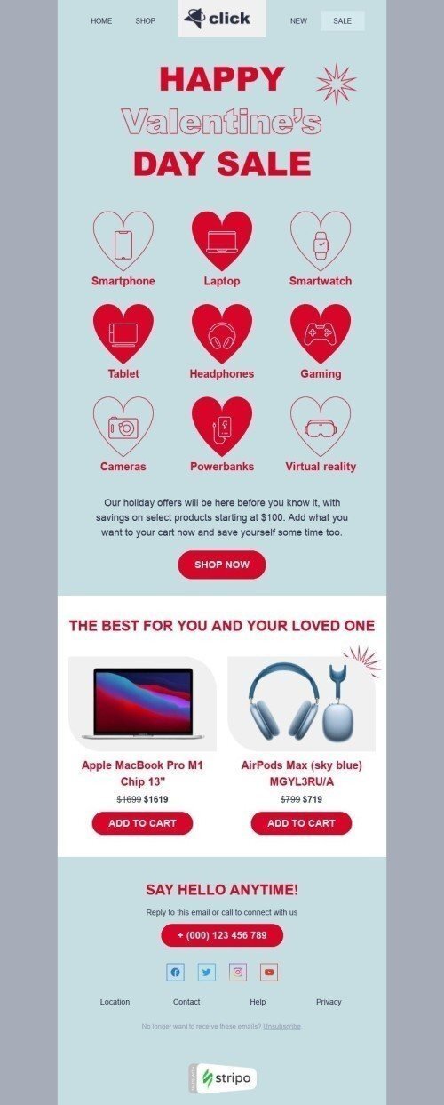 Valentine’s Day Email Template "Loving hearts" for Gadgets industry