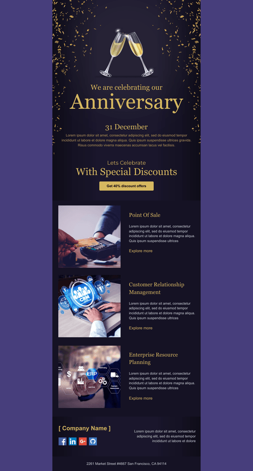 Business Anniversary Email Template