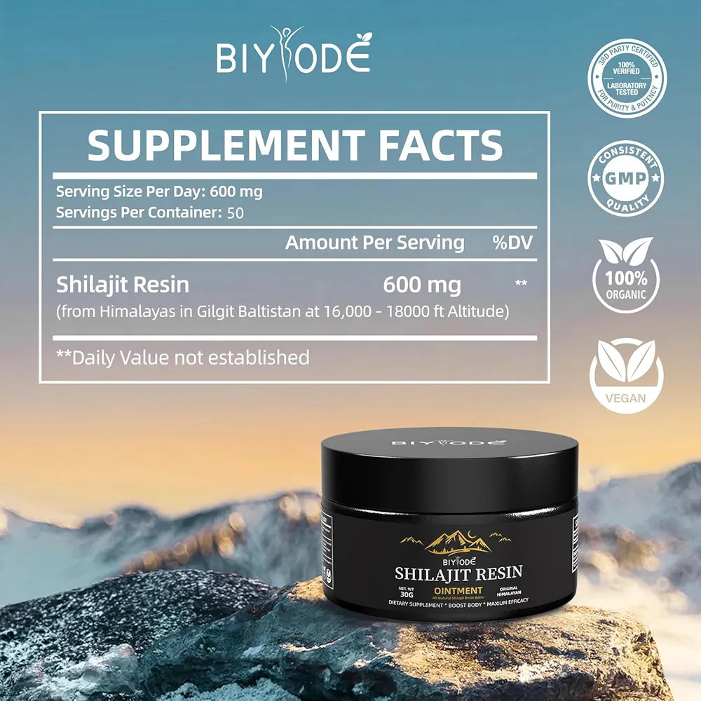 Biyode 100% Natural Pure Himalaya Shilajit Resin 600mg, 50g