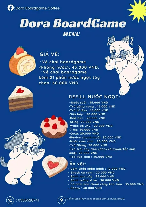 Dora Boardgame Cafe menu