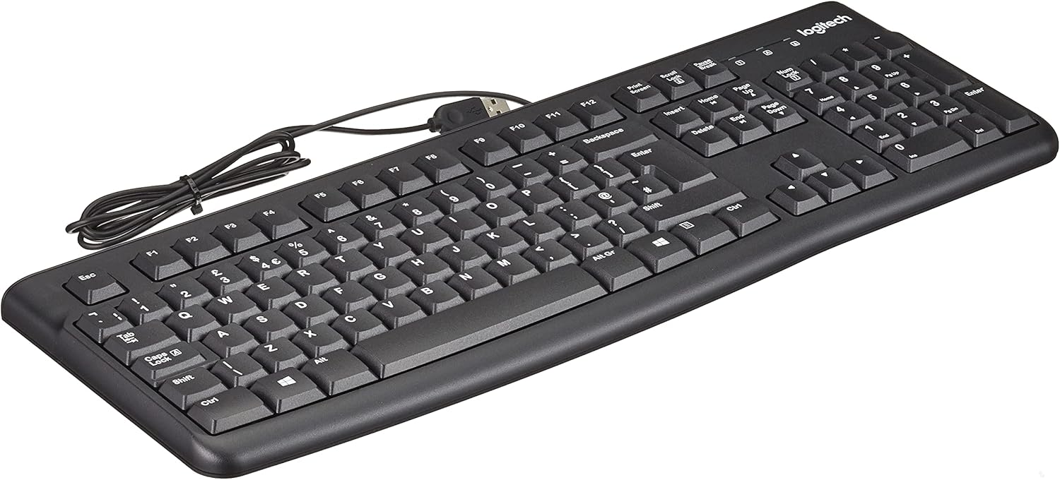 Logitech K120 USB Wired Keyboard – Full Size, Spill-Resistant