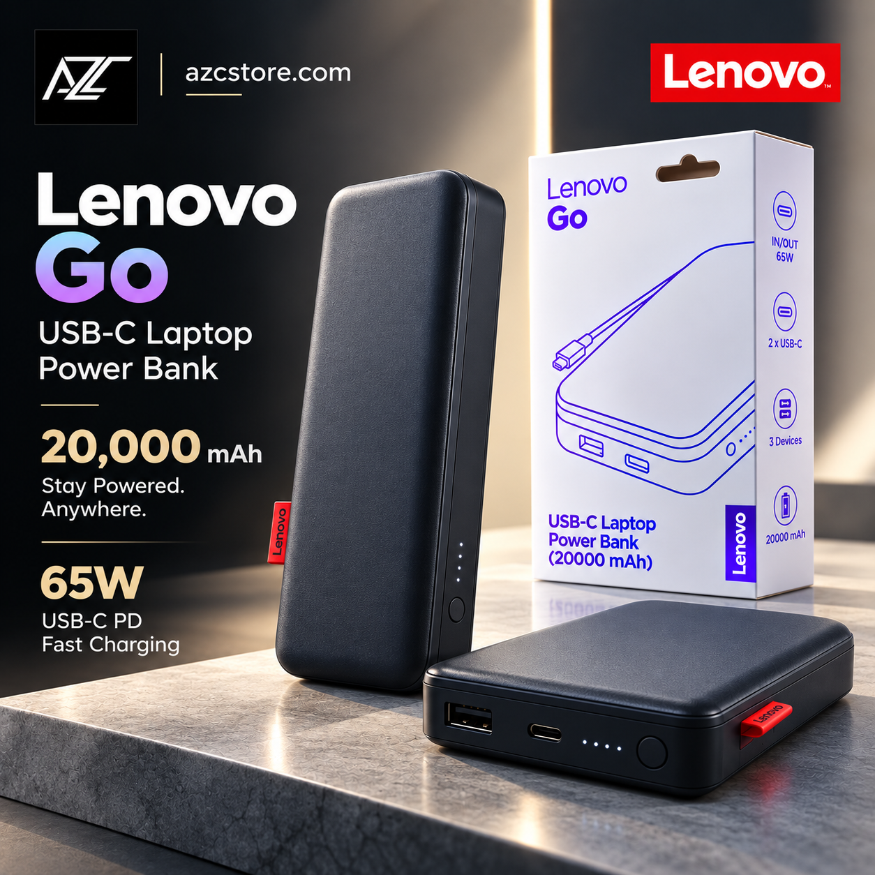 Lenovo Go USB-C Laptop Power Bank 20,000mAh 65W