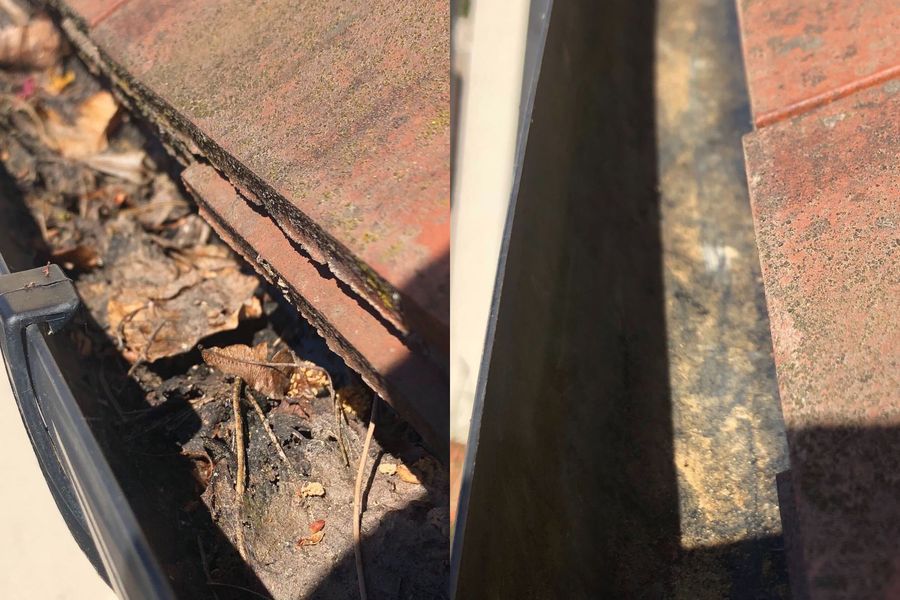 Before and after gutter cleaning.