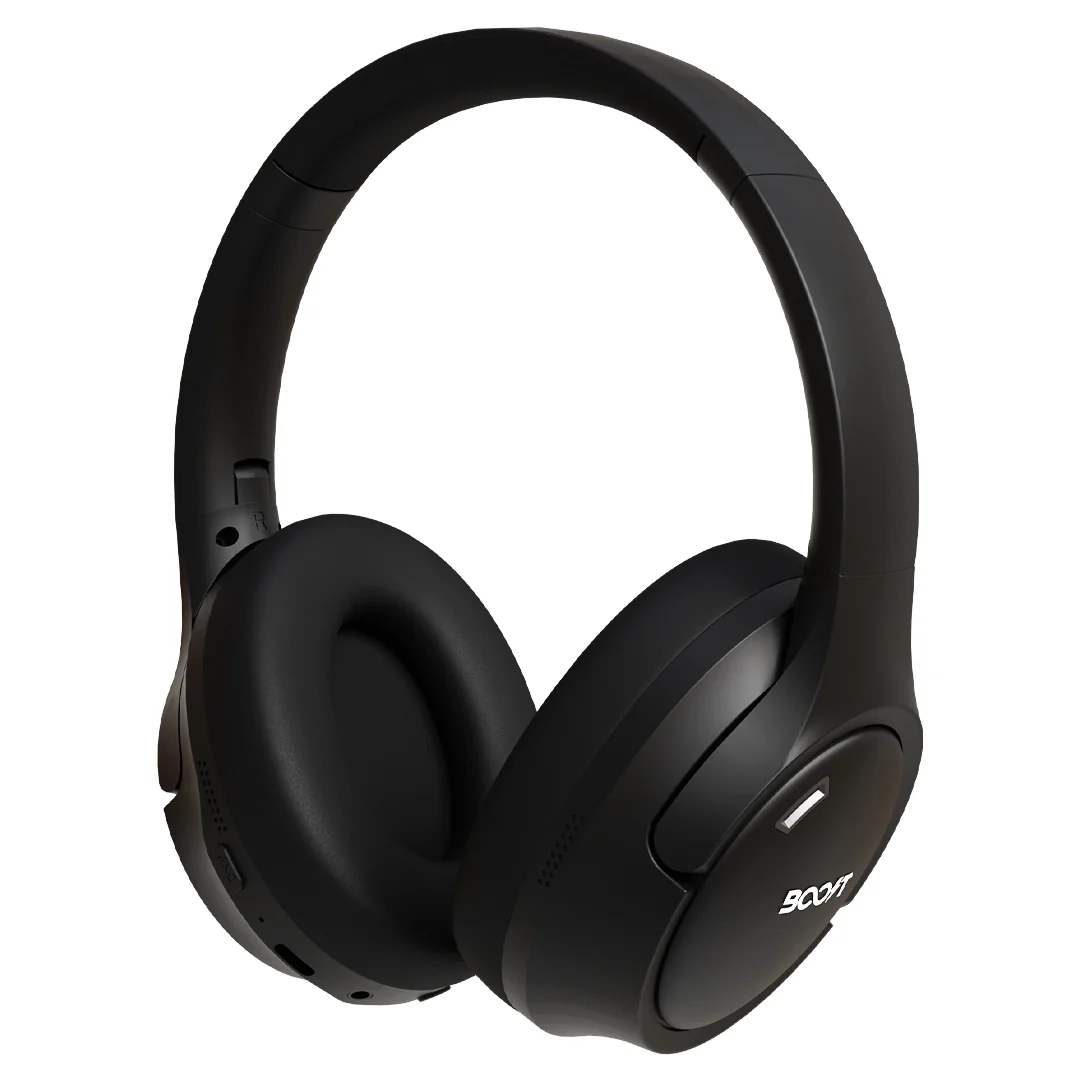 Side view of earcup controls on Boost Sync Black Headphone Speaker
