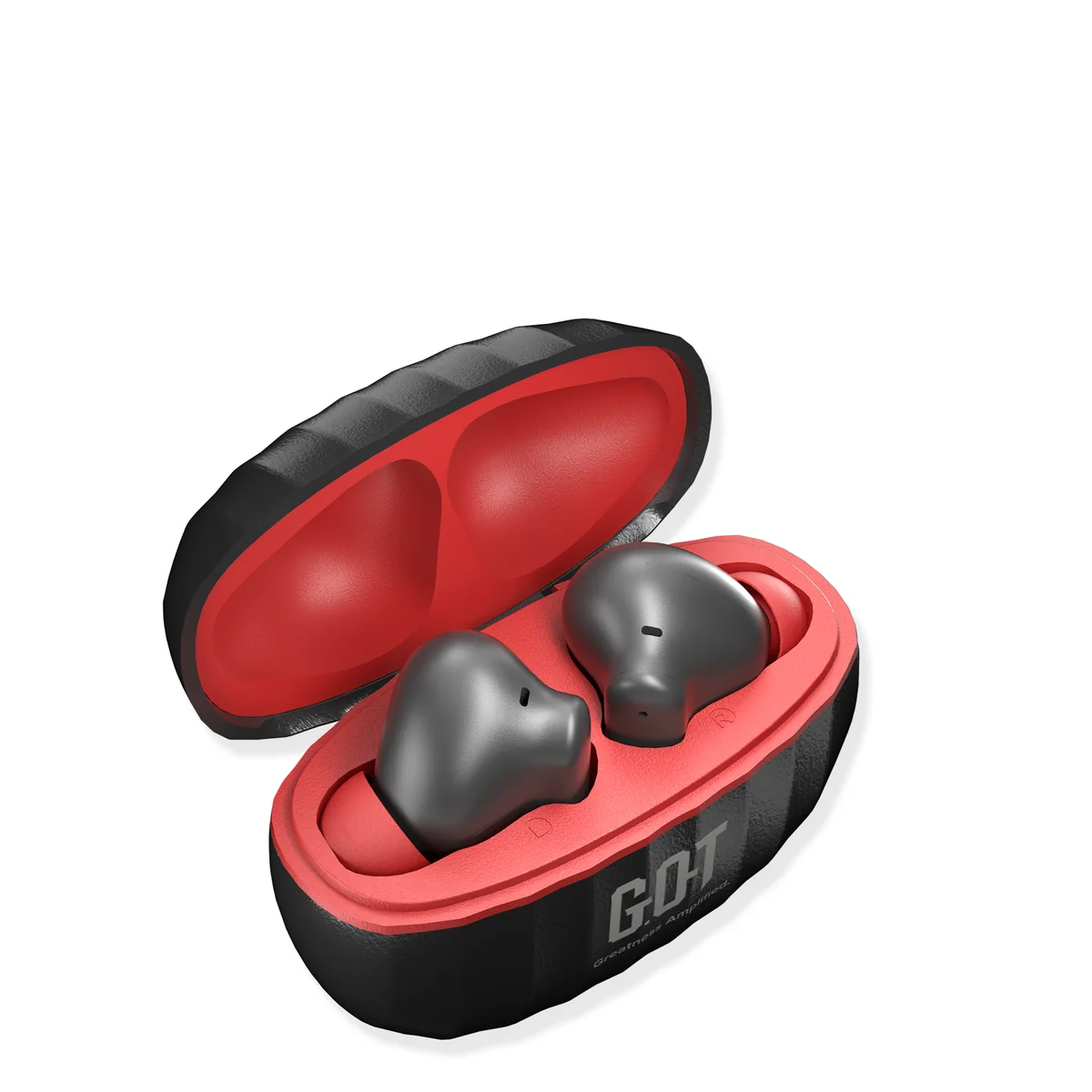 Close-up view of GPOD BEATS earbud showing dual-microphone ENC layout