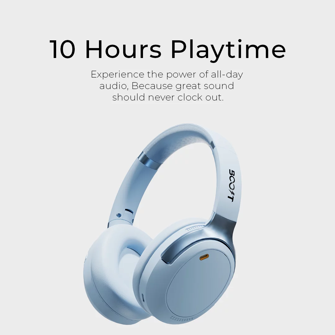 Boost Beat Sky Blue ANC bluetooth headphones 10 Hour battery