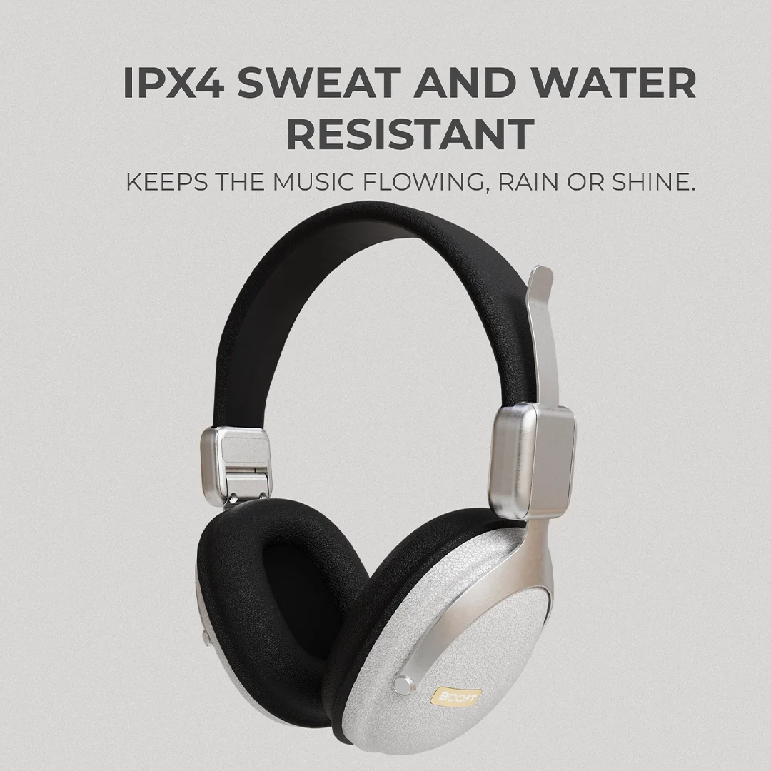 Side view of Boost Note retro wireless headset showing cushioned headband detail in Silver