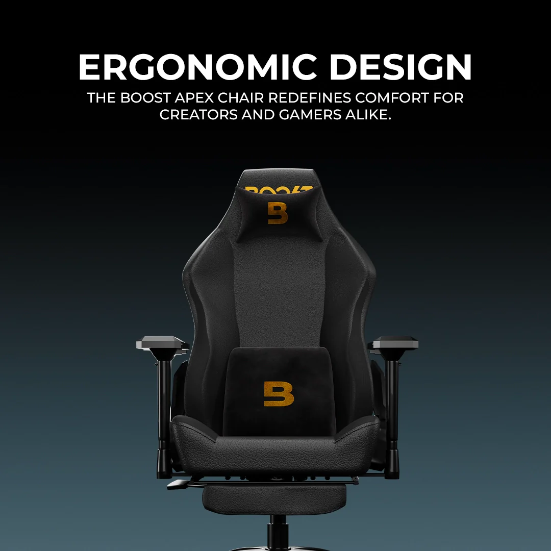 Unboxing components included with Boost Apex chair including magnetic head pillow and assembly guide