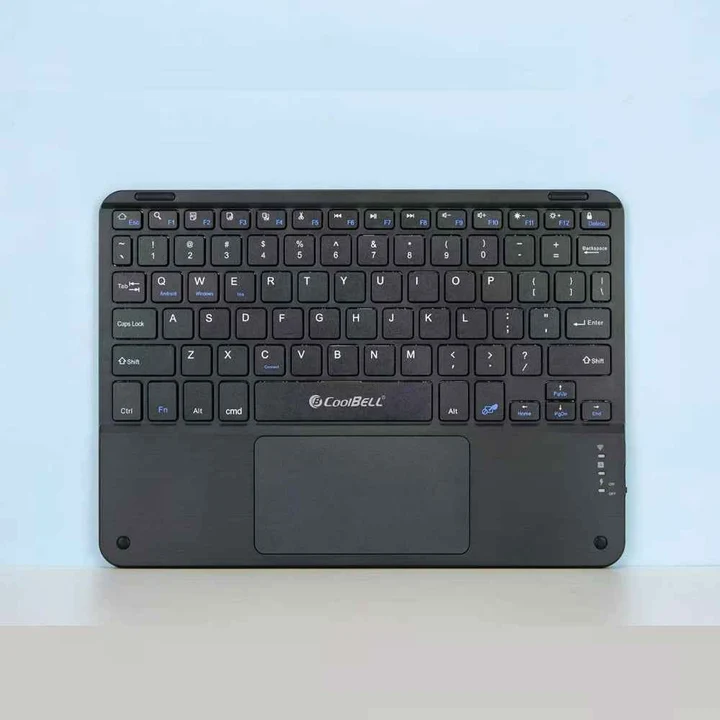 Side profile showing ultra-slim design and Type-C charging port on CoolBell BT-KB02 keyboard