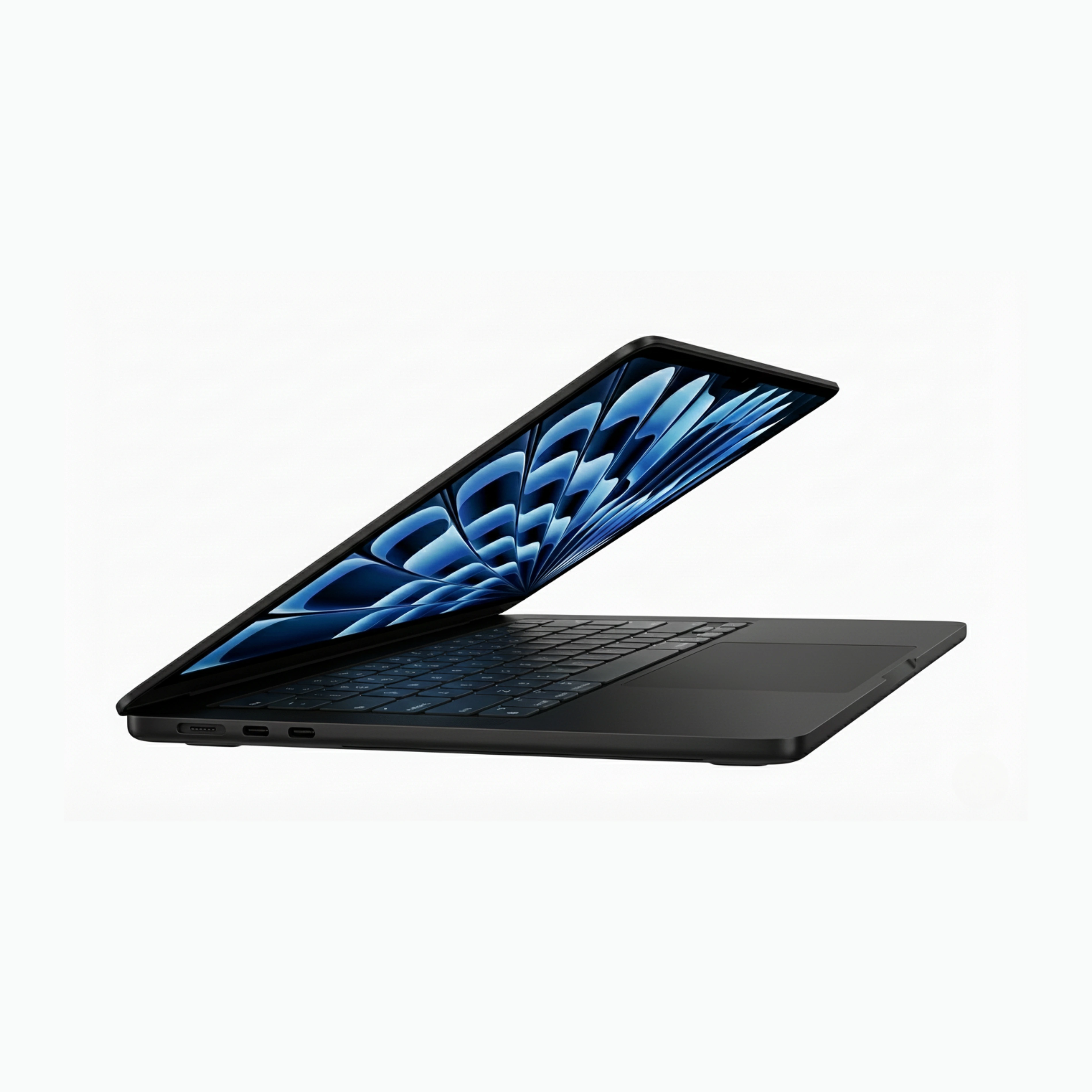 Side view of MacBook Pro 14 2025 showing MagSafe 3 and Thunderbolt ports in Space Black.