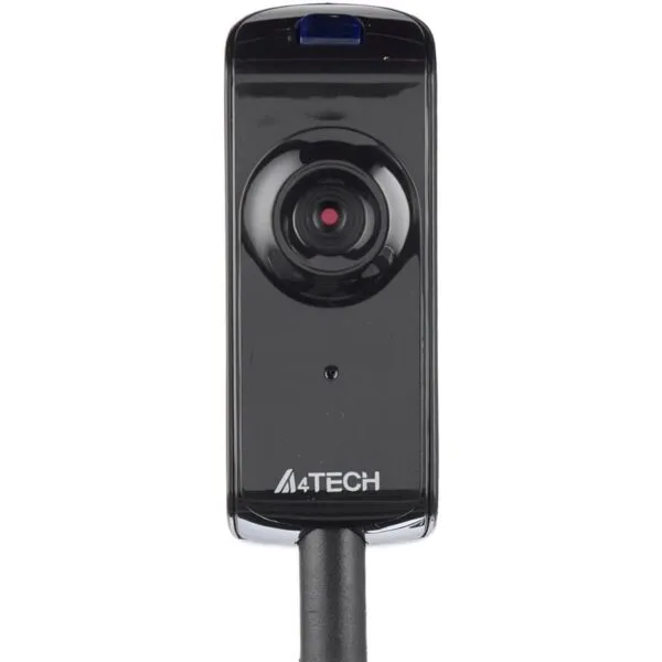 The flexible mounting clip of an A4Tech computer camera adjusting to a desktop screen