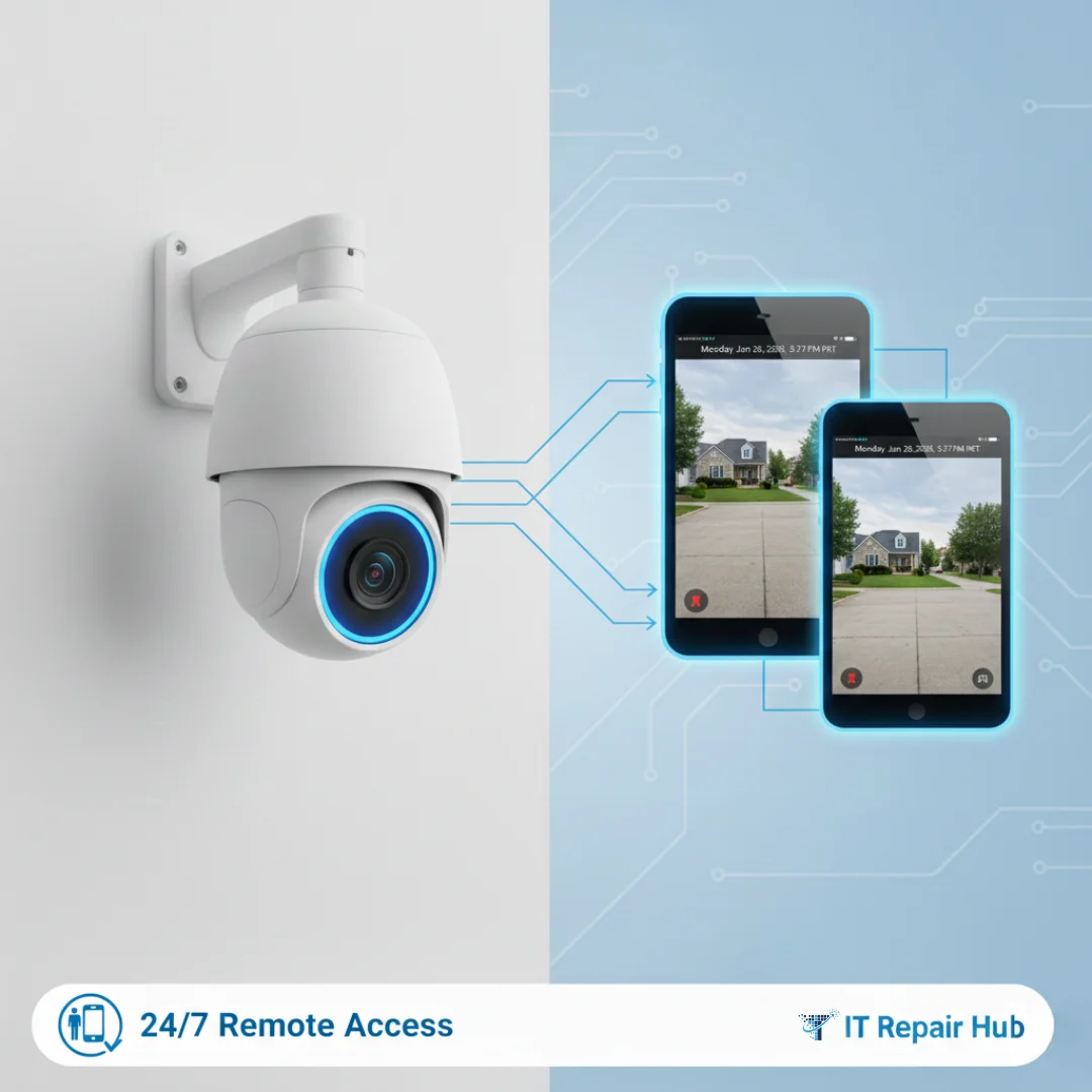 Screen view showing a security camera identifying a person vs. a vehicle using AI.