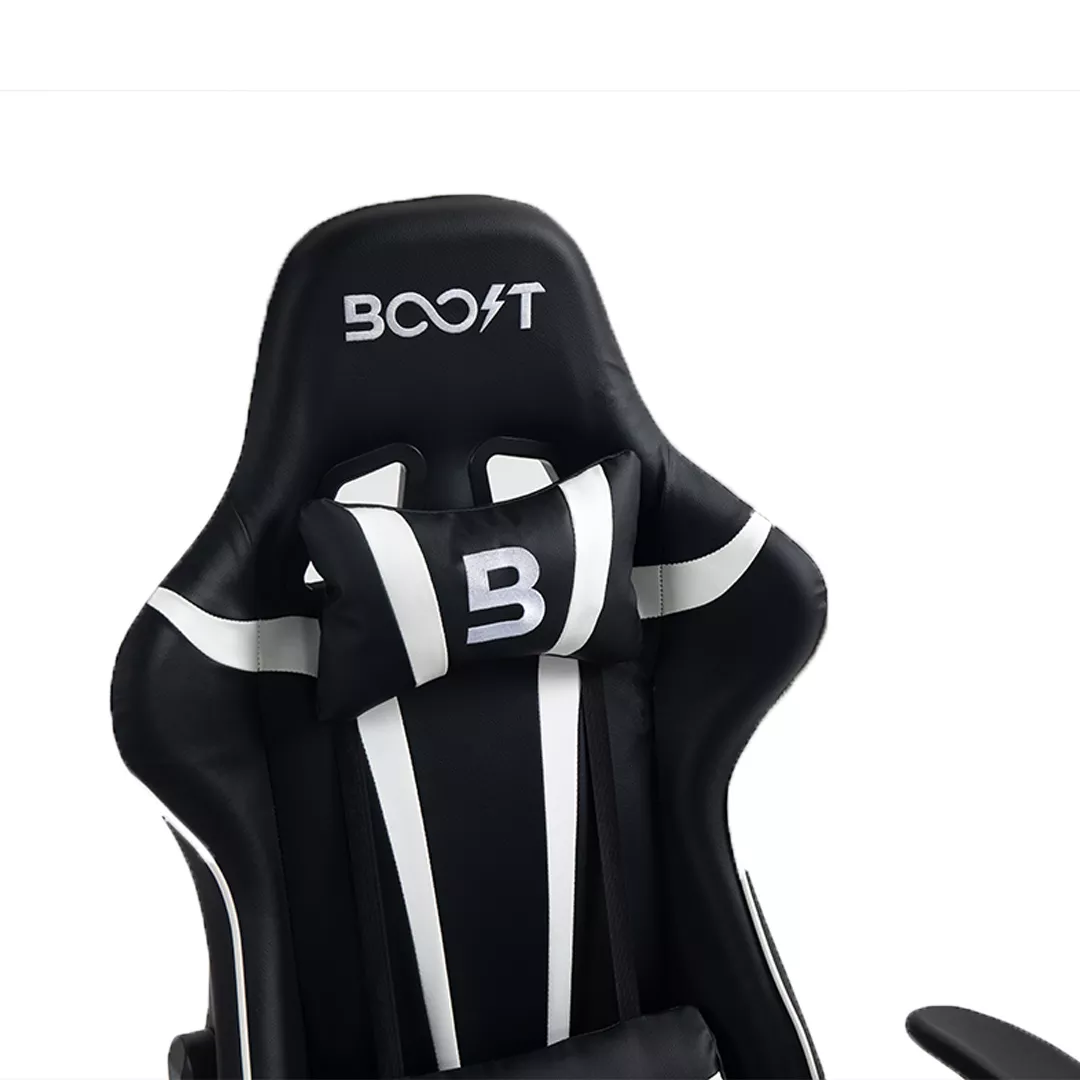 Rear view of Boost Impulse White chair displaying sturdy backrest construction