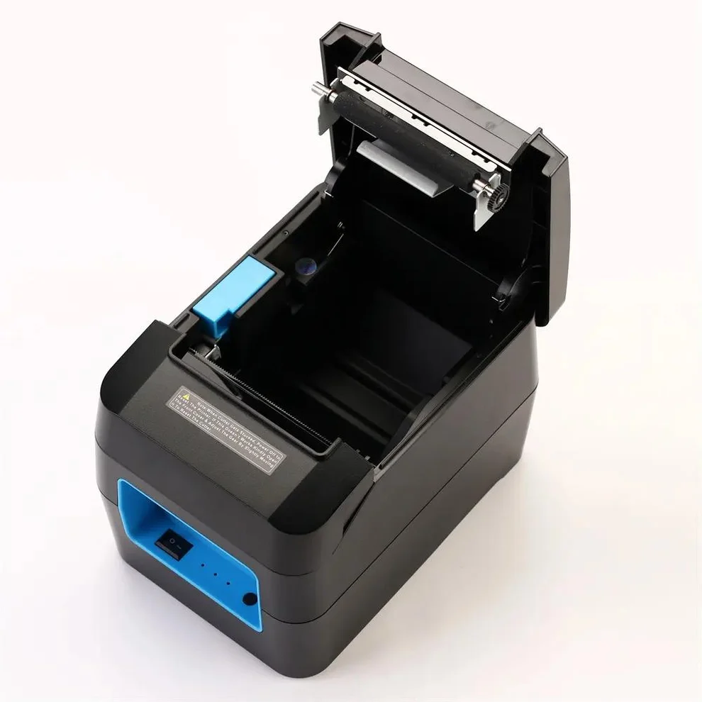 Speed-X SP-90A Thermal Printer Back Interface Ports Showing USB, LAN, and Power Connections