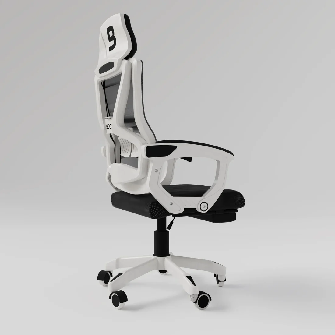 Side dimension diagram of Boost Gaming Chair highlighting 90-155 degree recline angles