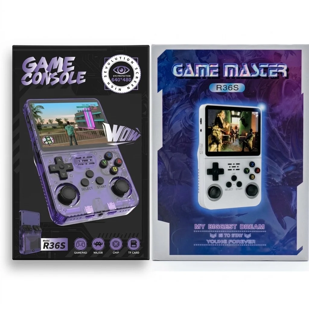 Side profile of the R36S portable retro gaming console highlighting ergonomic design