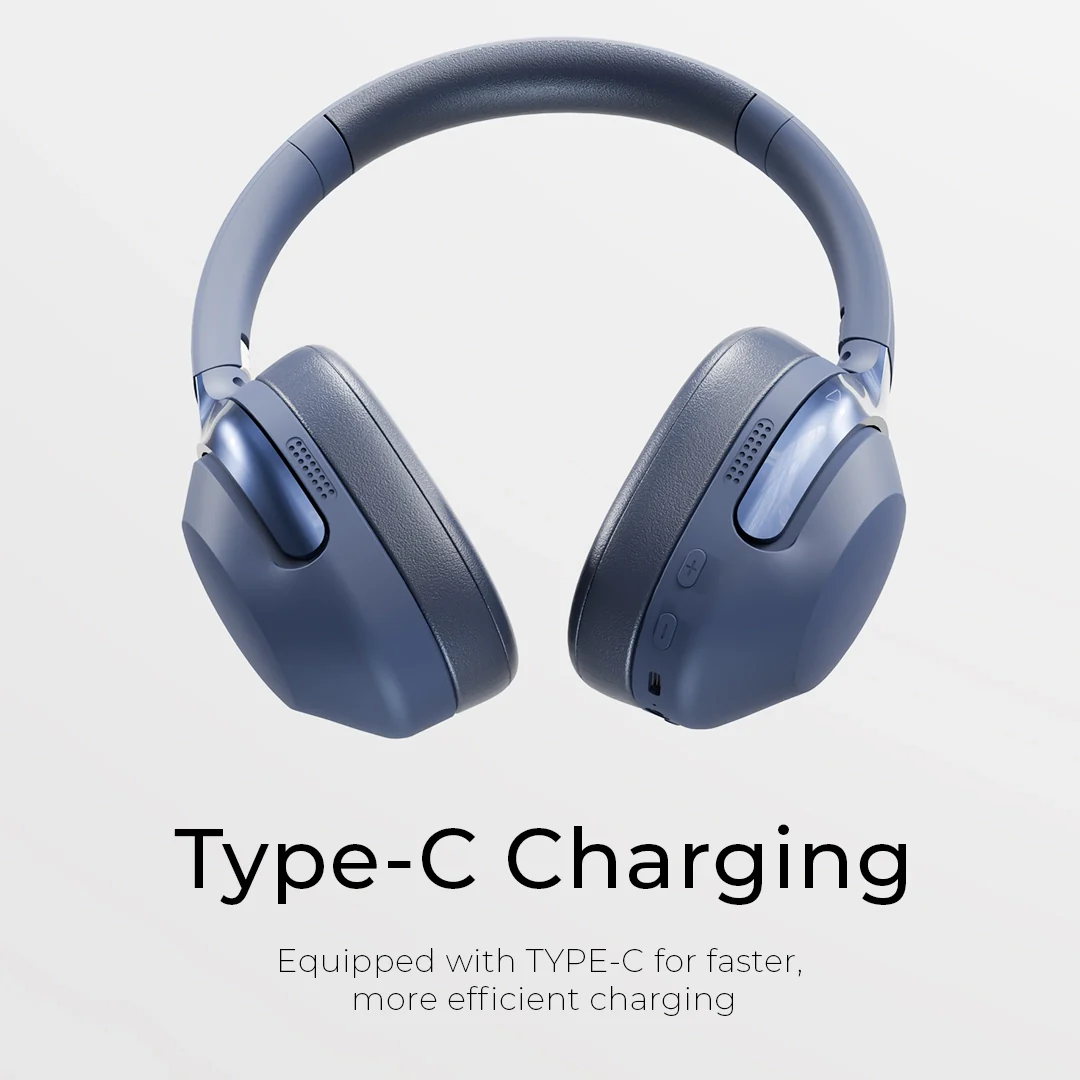 Side perspective of Boost Reverb spatial audio headset in Dark Blue finish