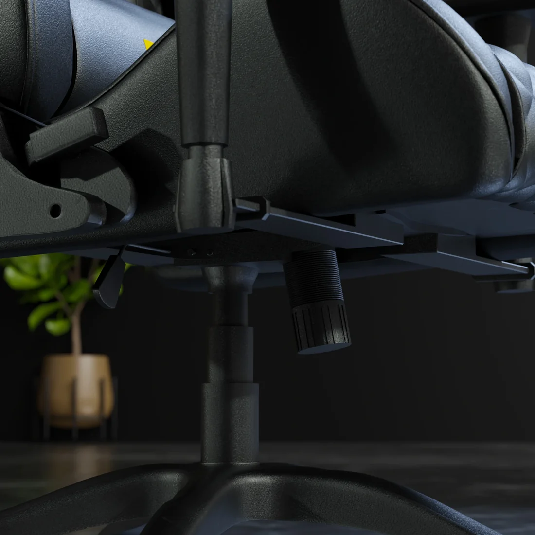 Boost Synergy Black chair set up at a modern workstation desk in a gaming room
