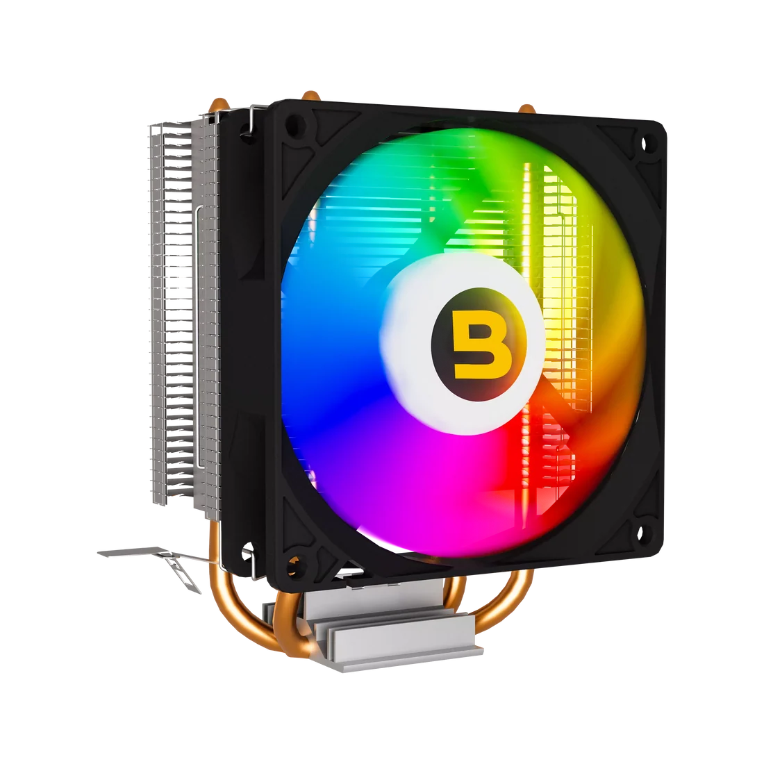Top lighting view of Boost Arctic RGB CPU Cooler displaying steady-color RGB fan illumination as an efficient Boost Pc Cooler