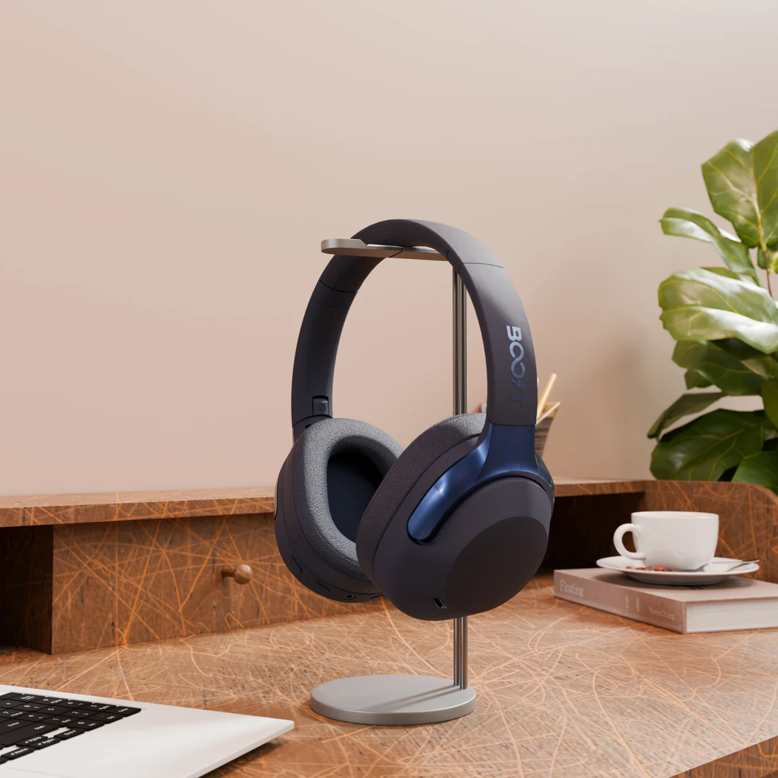 Boost Reverb Wireless ANC Headset connected via 3.5mm audio cable for zero-latency wired listening