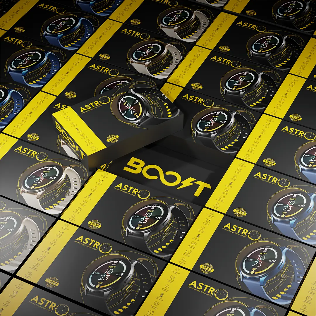 Bluetooth 5.3 calling screen active on Boost Astro Classy Golden 1.43-inch AMOLED smartwatch