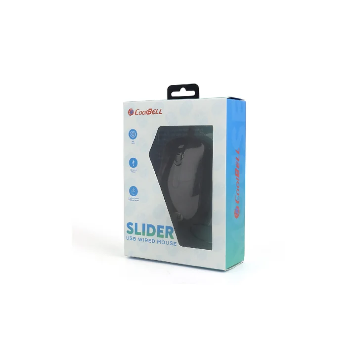 CoolBell Slider WIRED MOUSE showing ergonomic top shell and USB cable connection