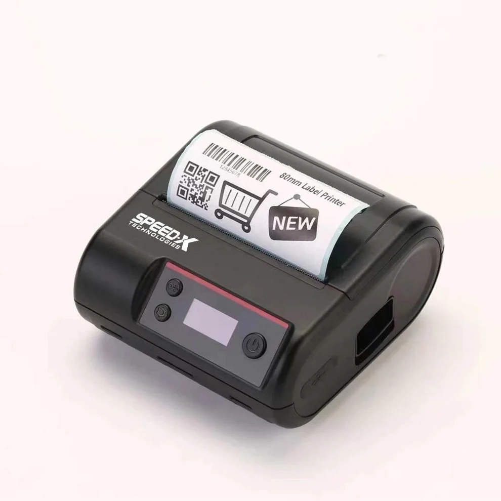Speed-X SP-L610BT Portable Printer Outputting Adhesive Barcode Label