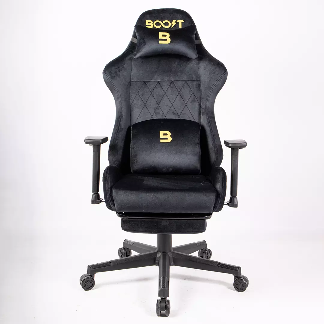 Side dimension diagram of Boost Ascend Black Gaming Chair Lahore model showing 90 to 180 degree recline