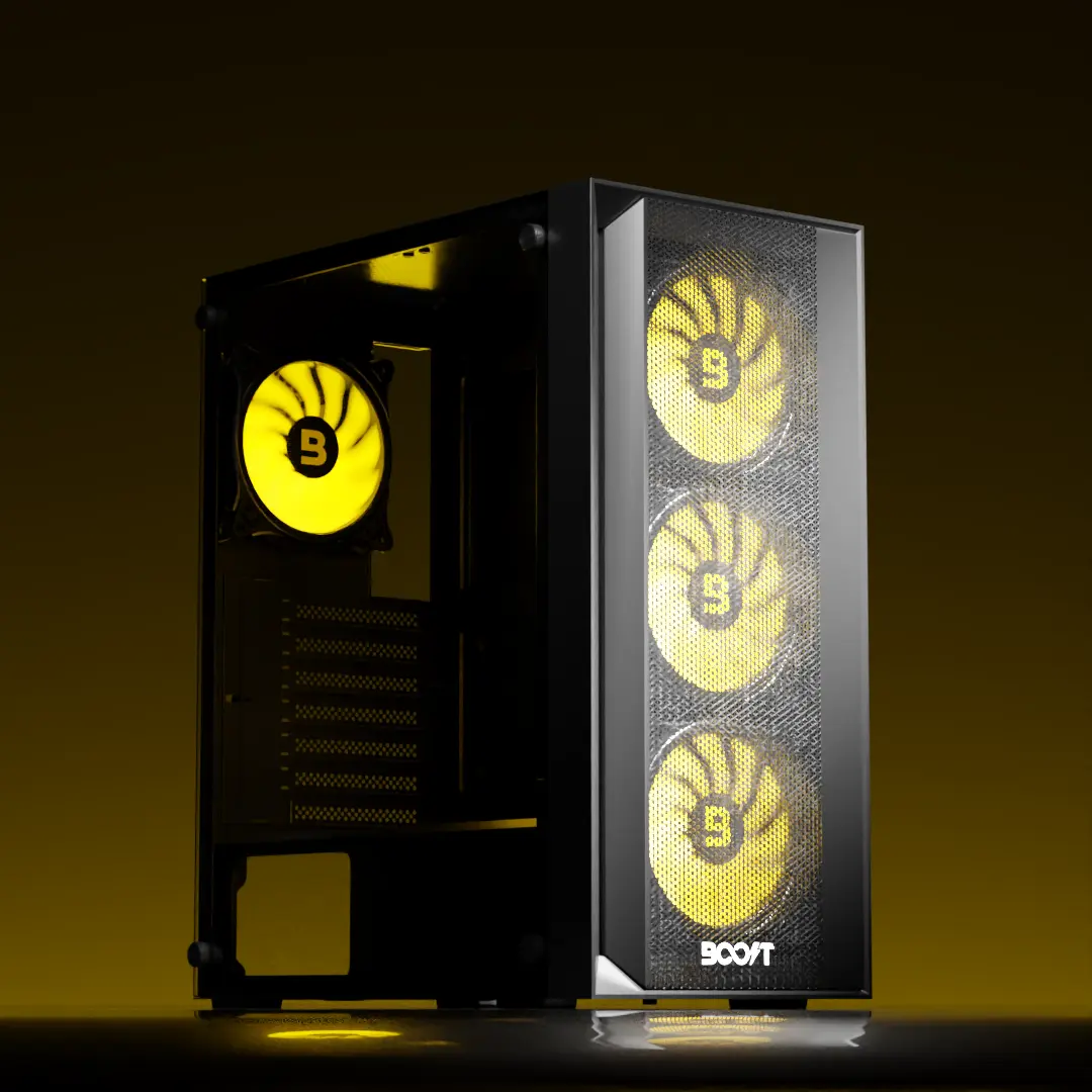 Boost Enclosure P200 Matte Black chassis showcased from our top collection of PC Cases featuring 4 ARGB halo fans