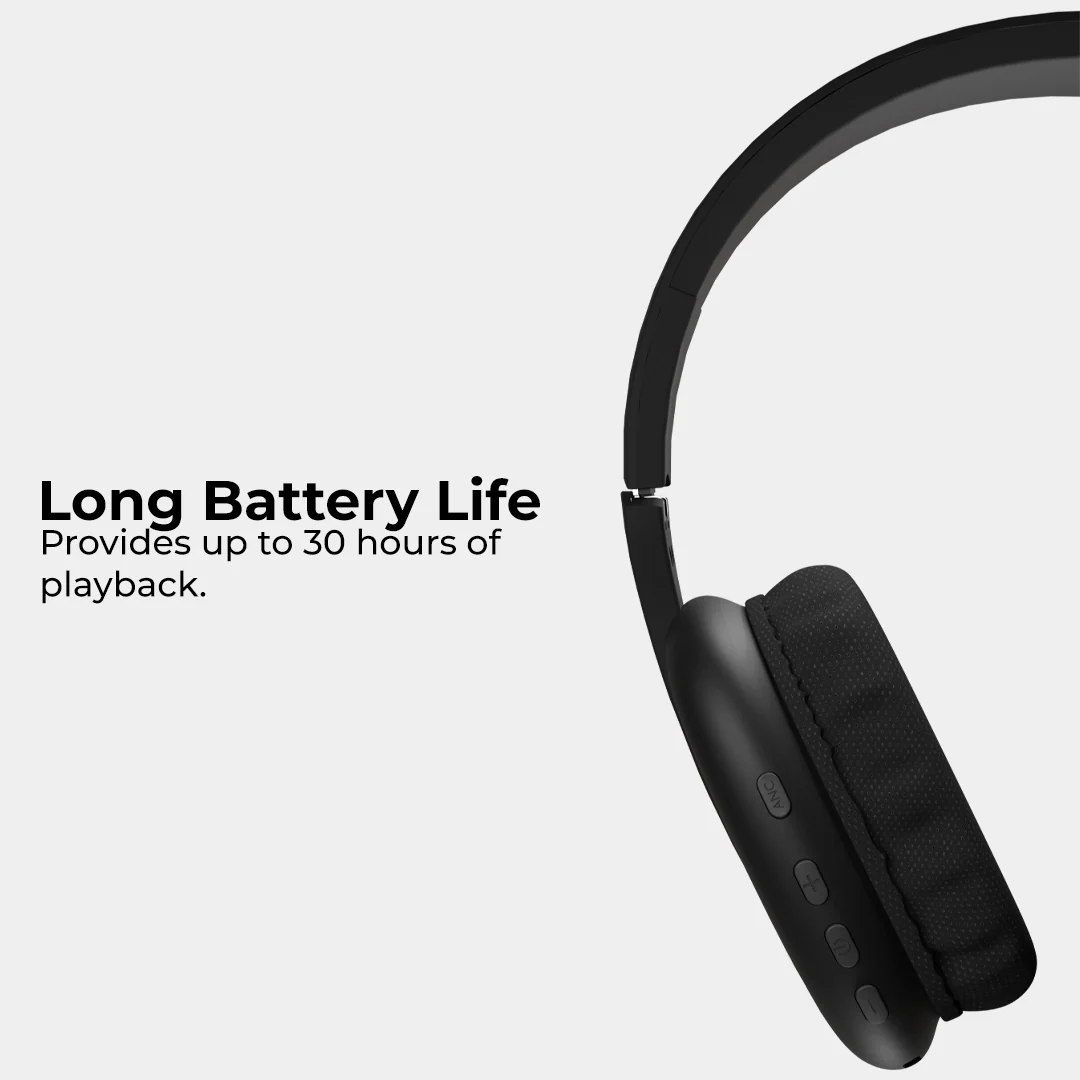 Close-up detail of soft memory foam ear pads on Boost Pulse matte black headset