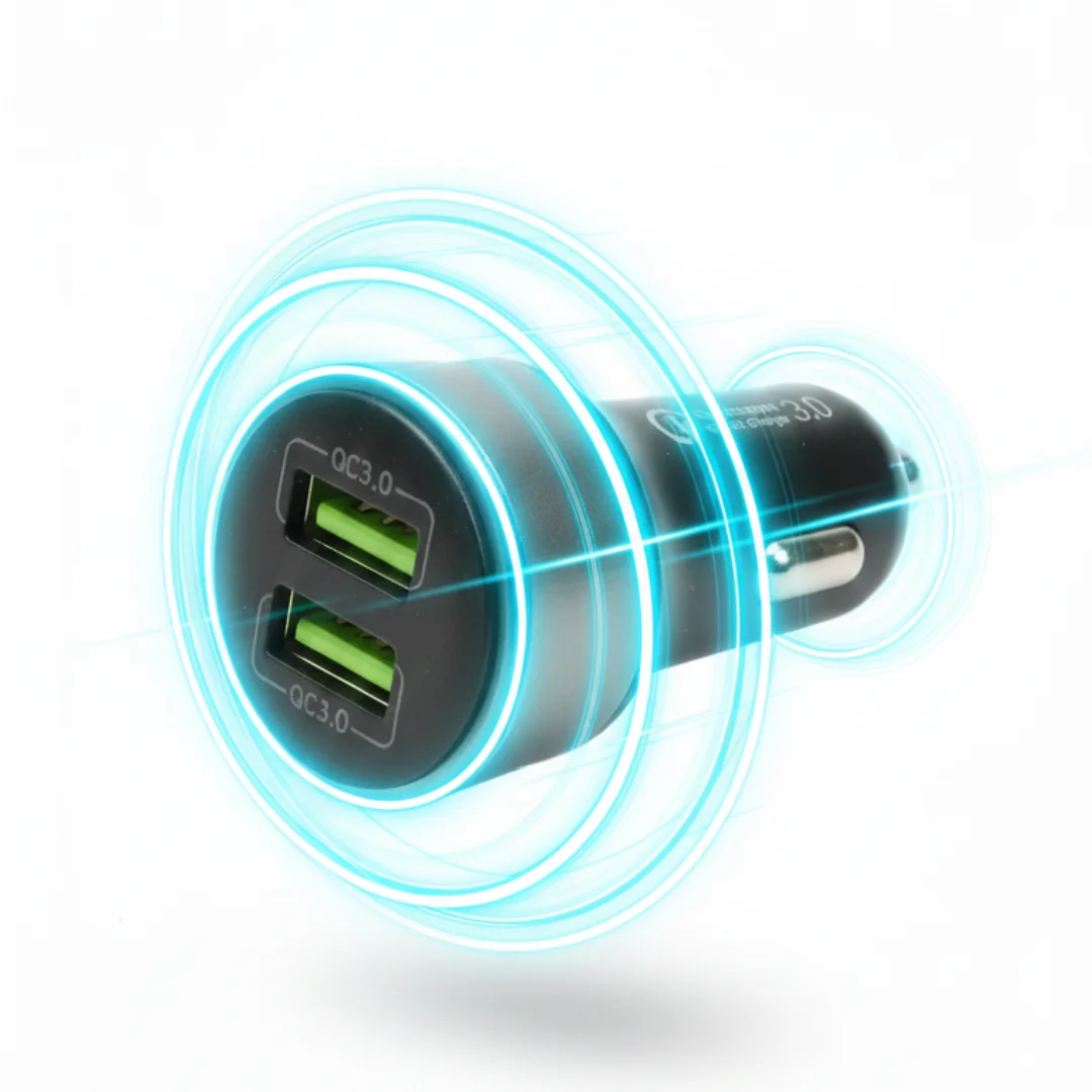 Side view of Home Planet car charger packaging highlighting 36W max output and dual port features.