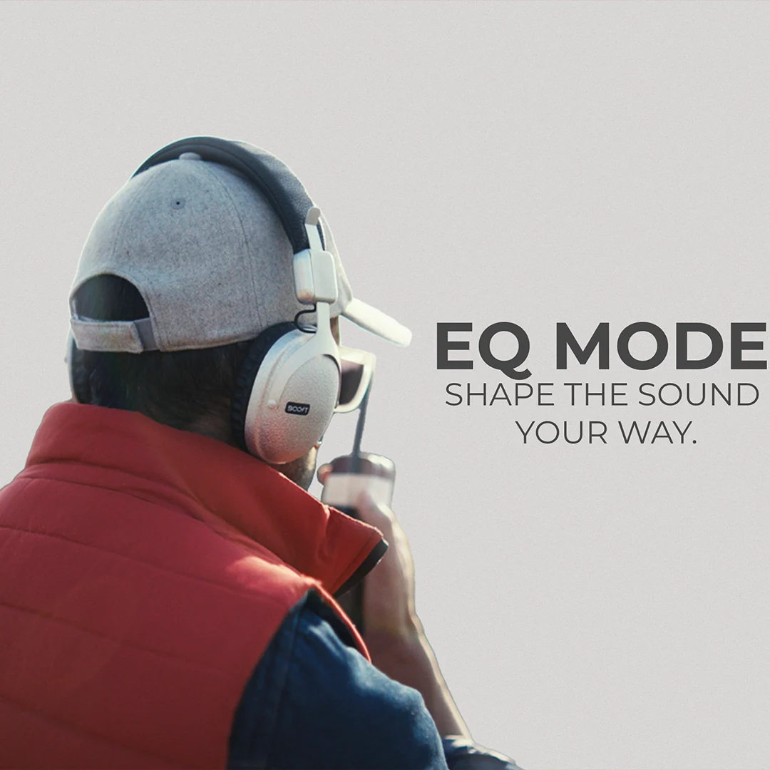 Close-up view of earcup controls on Boost Note headphones pk in Silver