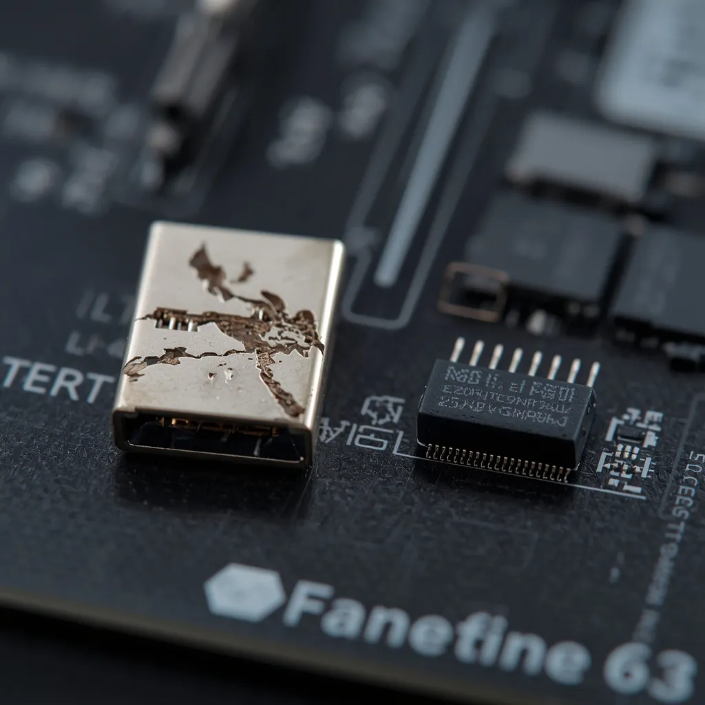 Close-up of damaged and new USB-C charging ports.