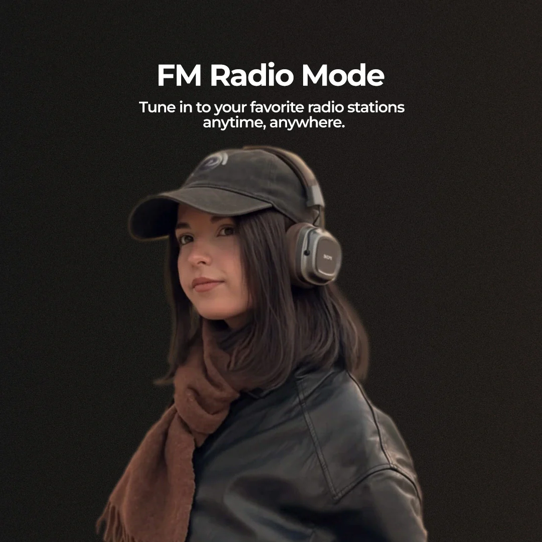 Boost Harmony audio headset in Brown stored flat for travel