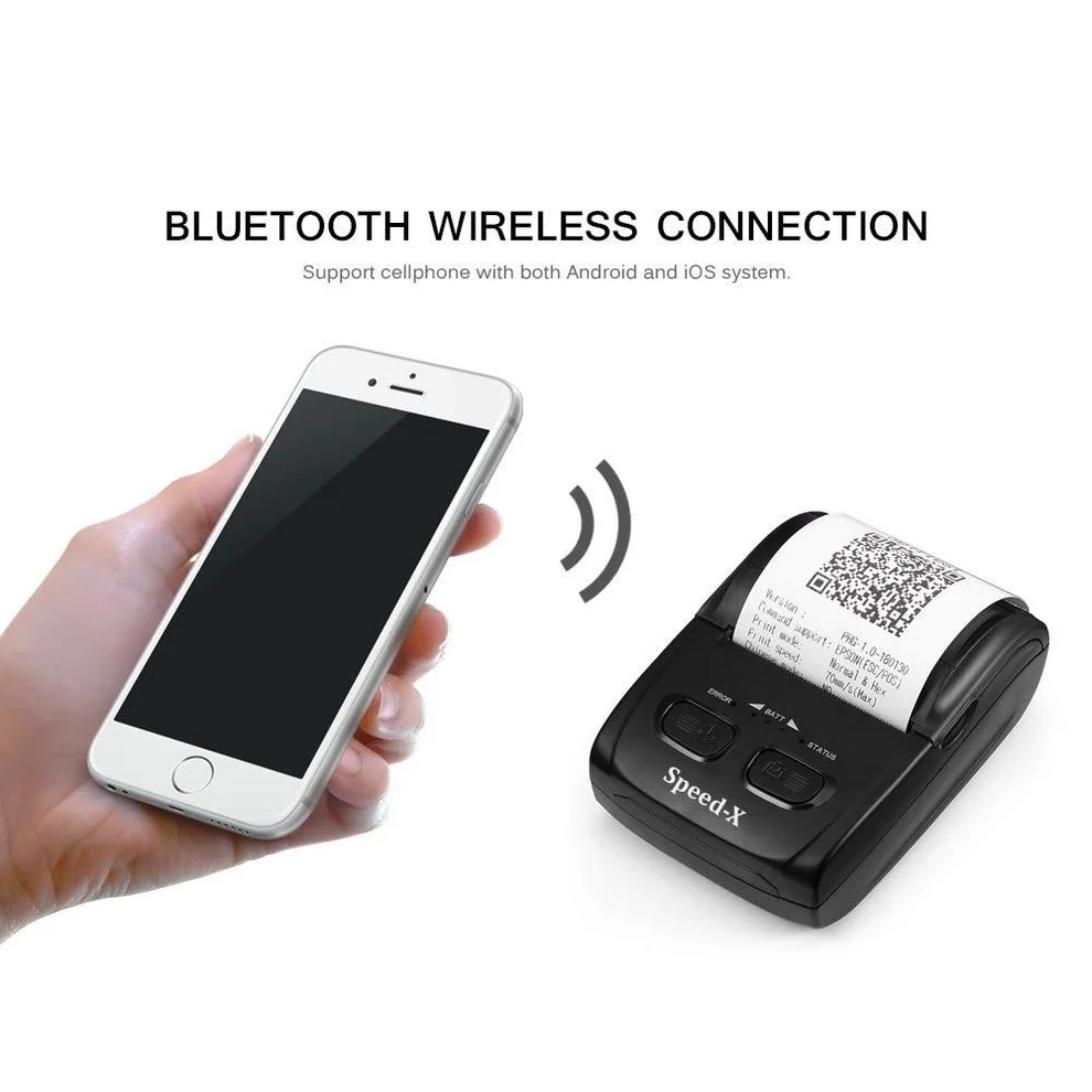Speed-X BT500M mini printer Bluetooth pairing and power indicator LEDs