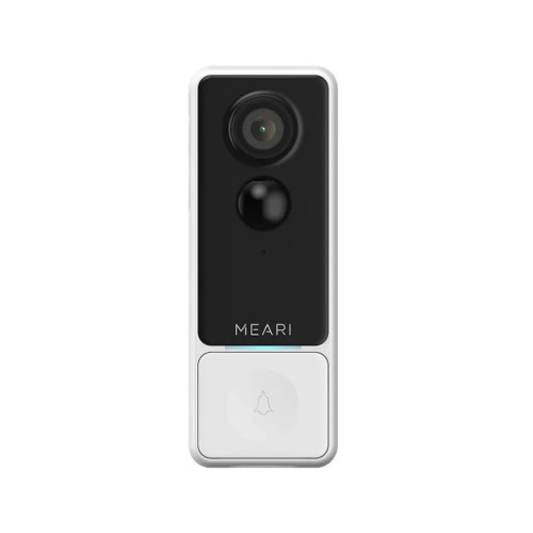 Meari Video Doorbell B1 unit displaying 2K HD lens and built-in motion sensor