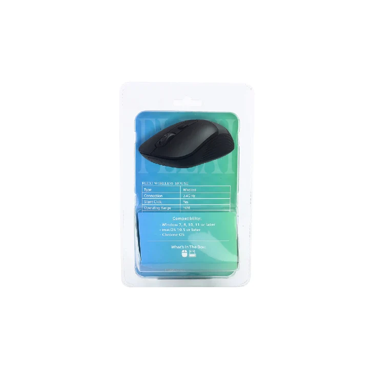 Top-down view of CoolBell WM105 Flexi Wireless Mouse highlighting silent click buttons and DPI toggle