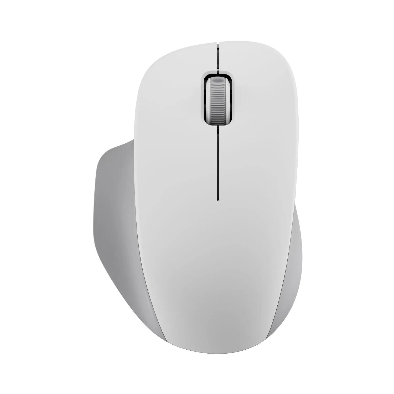 Top view of Xiaomi Wireless Mouse Comfort Edition highlighting large silicone scroll wheel