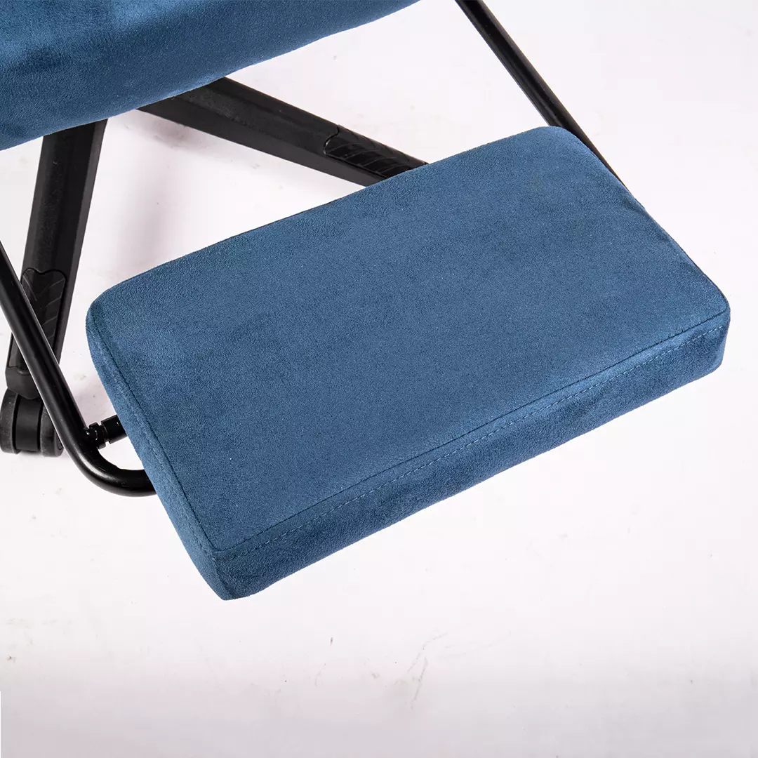 Boost Ascend Blue chair in a full 180 degree flat lying recline position with footrest