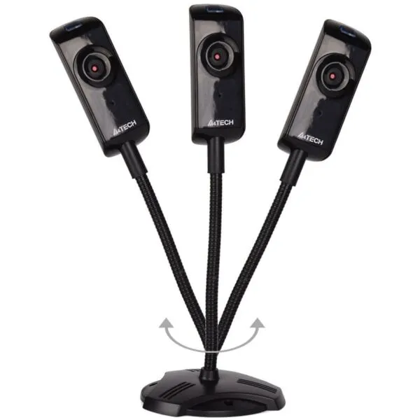 Close-up of the compact black A4Tech 480p video calling device with its USB connection wire