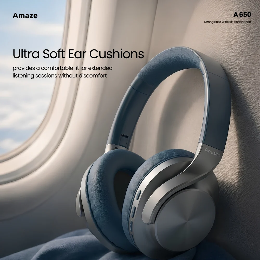 Technical view of the foldable headband joints showing the compact travel design of the over-ear headset.