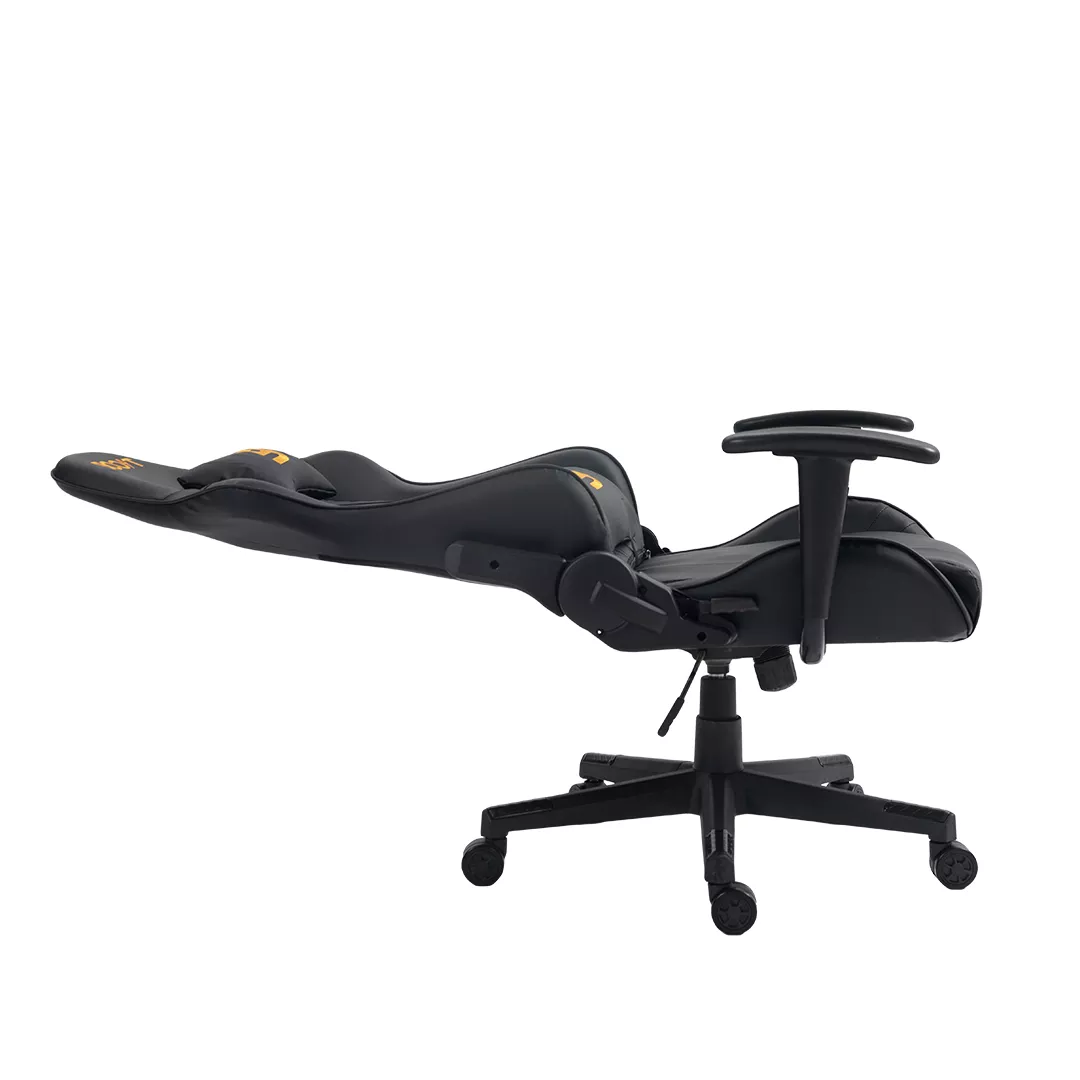 Front view of Boost Impulse Black ergonomic chair featuring durable PVC leather upholstery