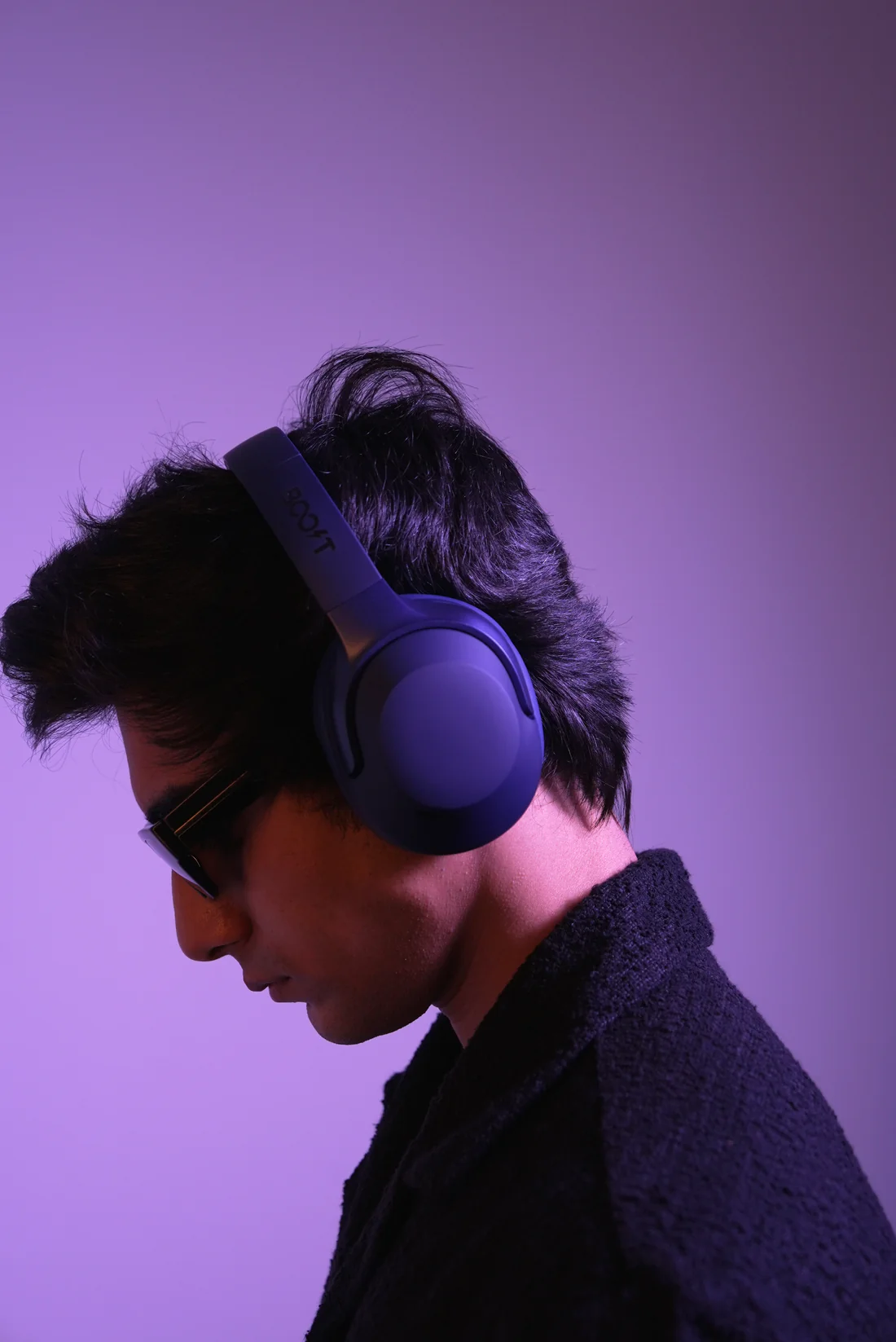 Angled perspective showing the adjustable cushioned headband of the Boost Reverb Wireless ANC Headset