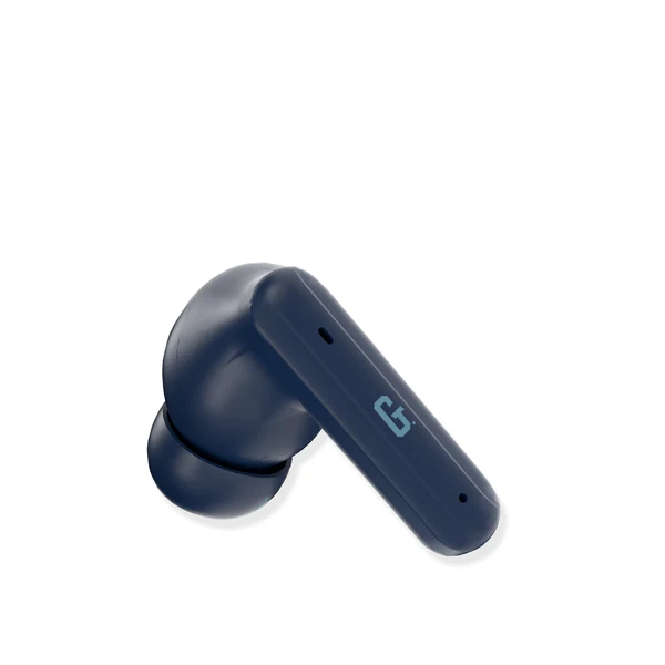 GPOD VIBE Blue earbuds showing 10mm dynamic driver mega bass performance