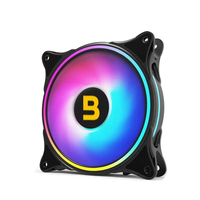 Close-up view of Boost Enclave F100 RGB Fan showing blade structure and hydraulic bearing center