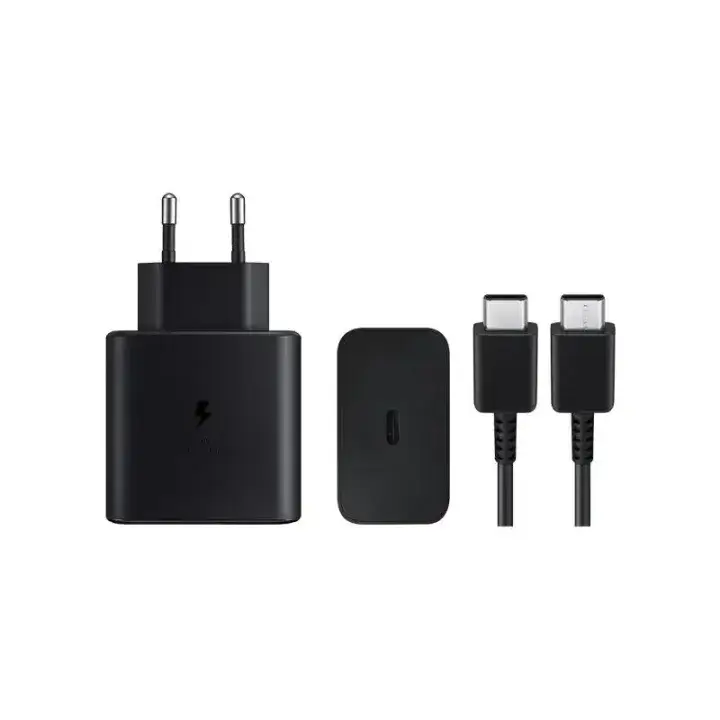 USB-C fast charging adapter connected to a Samsung smartphone displaying super fast charging